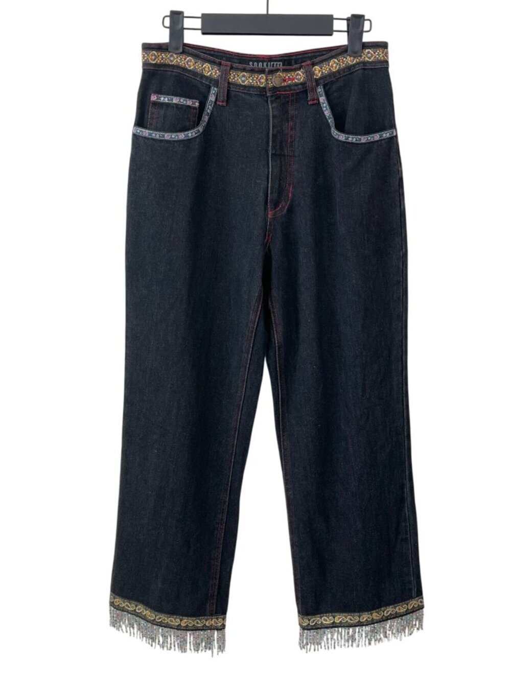 Sooki Vintage Y2K Beaded Fringe Embellished Black Jeans Size 10 Boho - Picture 2 of 10